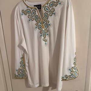 White Embroidered Long Sleeve Top